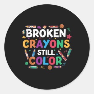 Breken Crayons nog steeds Kleur Shirt Mental Healt Ronde Sticker