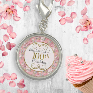 Breloque Jolie aquarelle rose florale 100e anniversaire