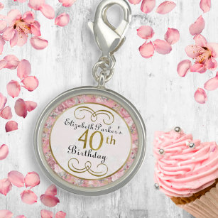 Breloque Jolie couleur rose Rose Floral 40e anniversaire