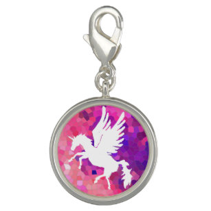 Breloque Unicorne Pegasus sur Motif de mosaïque rose