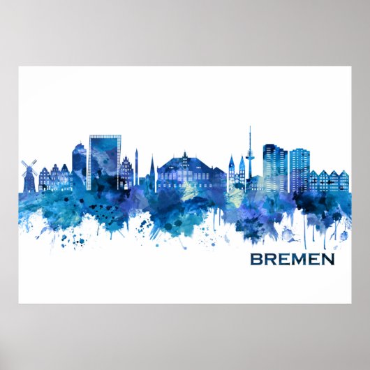 Bremen Germany Skyline Blue Poster (Voorkant)