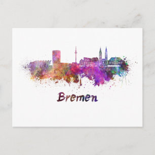 Bremen skyline in waterverf briefkaart