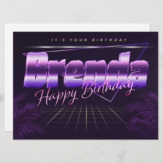 Brenda prénom carte rétro lilas pour anniversaire (Devant / Derrière)