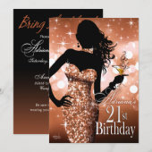 Breng de Bling Sparkle 21st Birthday | brons Kaart (Voorkant / Achterkant)