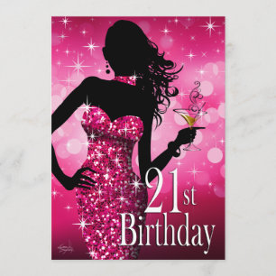 Breng de Bling Sparkle 21st Birthday   fuschia Kaart