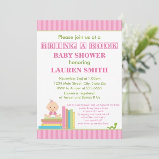 Breng een boek Baby shower uitnodiging 5x7 Kaart (Staand voorkant)