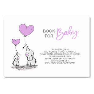 Breng een boek - Elephant LAVENDER Baby shower Kaart