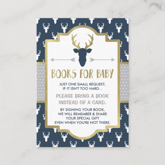 Breng een boek Kaart, Woodland Deer, Baby shower Informatiekaartje (Voorkant)