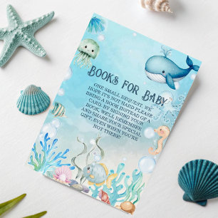 Breng een boek onder het Zee blauw Baby shower kaa Informatiekaartje