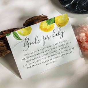 Breng een boek voor baby. Waterverf citrus lemon Informatiekaartje