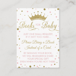 Breng een boekenkaart, prinses, Baby shower Informatiekaartje