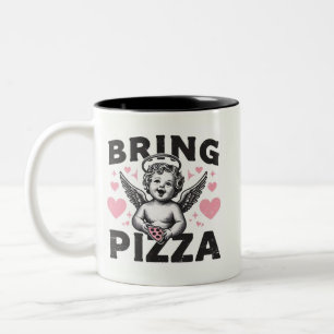 Breng Pizza Valentijns's grappige pizzasnijpcupido Tweekleurige Koffiemok