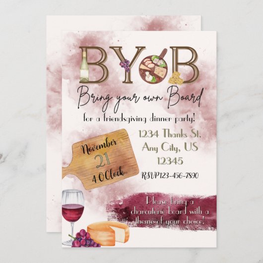 Breng uw eigen bord charcuterie party uitnodiging (Voorkant / Achterkant)