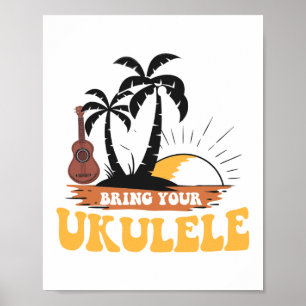 Breng uw Ukulele Player Hawaiian Beach Musicus Poster