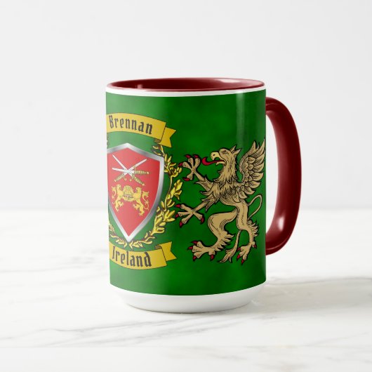 Brennan Irish Shield & Griffins - Gepersonaliseerd Mok (Voorkant rechts)