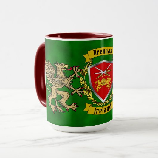 Brennan Irish Shield & Griffins - Gepersonaliseerd Mok (Voorkant links)