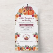 Brent Sinaasappel Floral Burgundy Pumpkin Baby sho All In One Uitnodiging (Binnen)