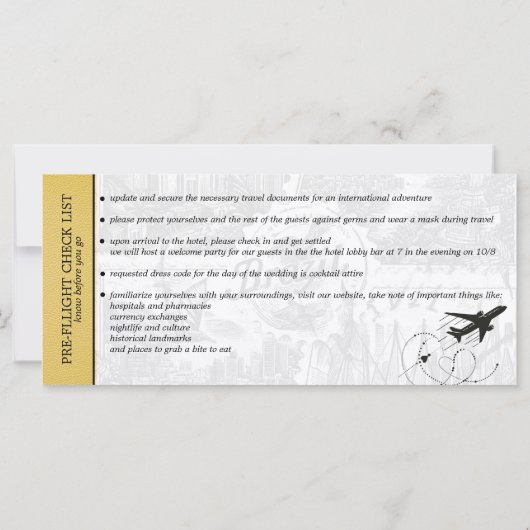 Brésil Mariage Jaune Boarding Pass Invitation (Dos)