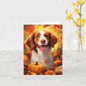 Bretagne hond Herfst Thanksgiving Kaart (Gele Bloem)