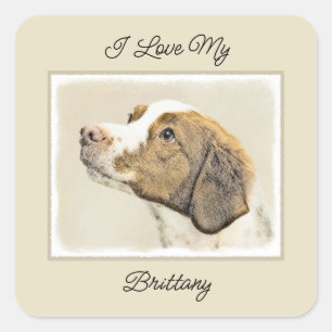 Bretagne schilderen - Kute Original Dog Art Vierkante Sticker