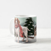 Bretagne Spaniel Hond in Sneeuw Kerstmis Koffiemok (Voorkant links)