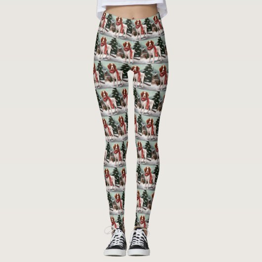 Bretagne Spaniel Hond in Sneeuw Kerstmis Leggings (Voorkant)