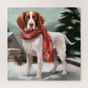 Bretagne Spaniel Hond in Sneeuw Kerstmis Legpuzzel