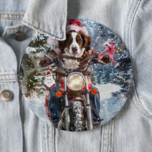 Bretagne Spaniel Hond Rijden Motorfiets Kerstmis Ronde Button 6,0 Cm
