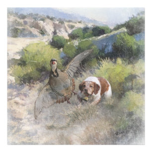Bretagne Spaniel jacht chukar patrijs, Art Foto Afdruk