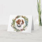 Bretagne Spaniel Kerstkrans Feestelijke Pup Kaart (Voorkant)