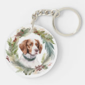 Bretagne Spaniel Kerstkrans Feestelijke Pup Sleutelhanger (Achterkant)