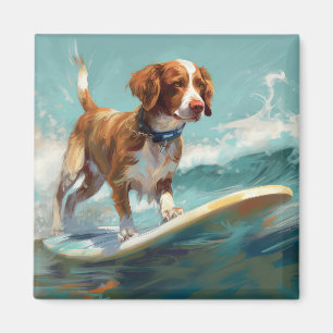 Bretagne Spaniel Strand Surfen Schilderij Magneet