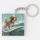 Bretagne Spaniel Strand Surfen Schilderij Sleutelhanger (Achterkant)