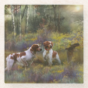 Bretagne Spaniels, Houtpik Jacht, Kunst Glazen Onderzetter