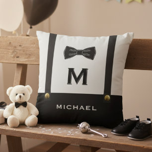 Bretels & vlinderdas naam monogram baby jongen kussen