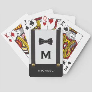 Bretels & vlinderdas Naam Monogram Trouwen Pokerkaarten