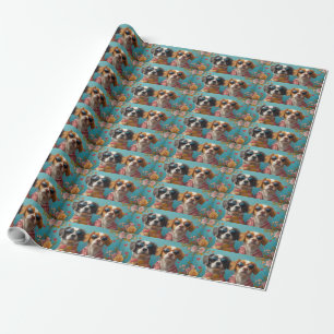 Breton Spaniel Met Hartrozen Valentijnsdag Cadeaupapier