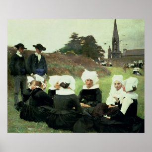 Breton vrouwen zitten op een Pardon Poster