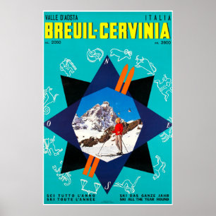 Breuil-Cervinia, Valle d'Aosta Italia, Ski Poster