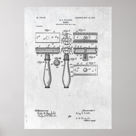 Brevet Razor Imprimer Poster 1904 (Devant)