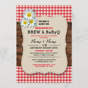 Brew en BABYQ Baby shower Red Wood Daisy Invite Kaart