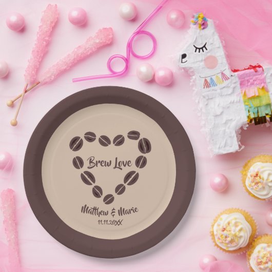 Brew Love Coffee Bean Heart Papieren Bordje (Feest)