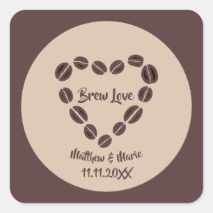 Brew Love Coffee Bean Heart Vierkante Sticker