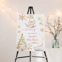 Brewing Pink Winter Tea Party Baby Shower Welcome