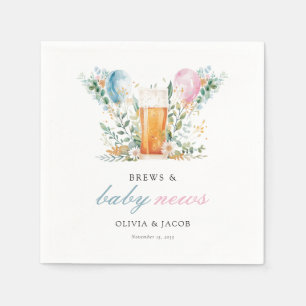 Brews & Baby Nieuws Gender Reveal Party Servet