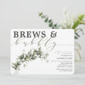 Brews & Bubble Faded Greenery Engagement Party Kaart (Staand voorkant)