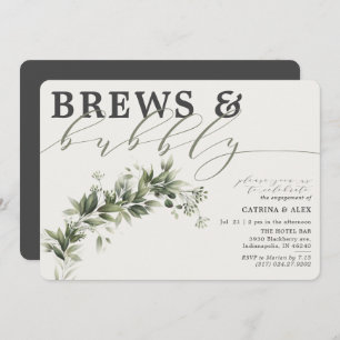 Brews Bubble Gray Faded Greenery Engagement Party Kaart