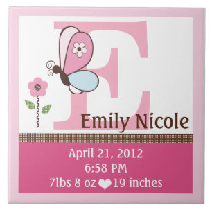 Bria Butterfly Letter Name Birth Info Tile Tegeltje