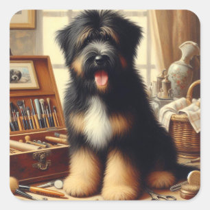 Briard Dog Painting Vierkante Sticker