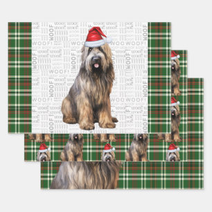 Briard Shepherd Kersthond Green Plaid Inpakpapier Vel